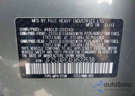 2014 Subaru Forester 2.5I Touring z USA, uszkodzony, nr VIN JF2SJAPC4EH522538